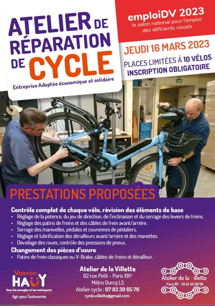 Flyer réparation de cycles pour le salon EmploiDV 2023